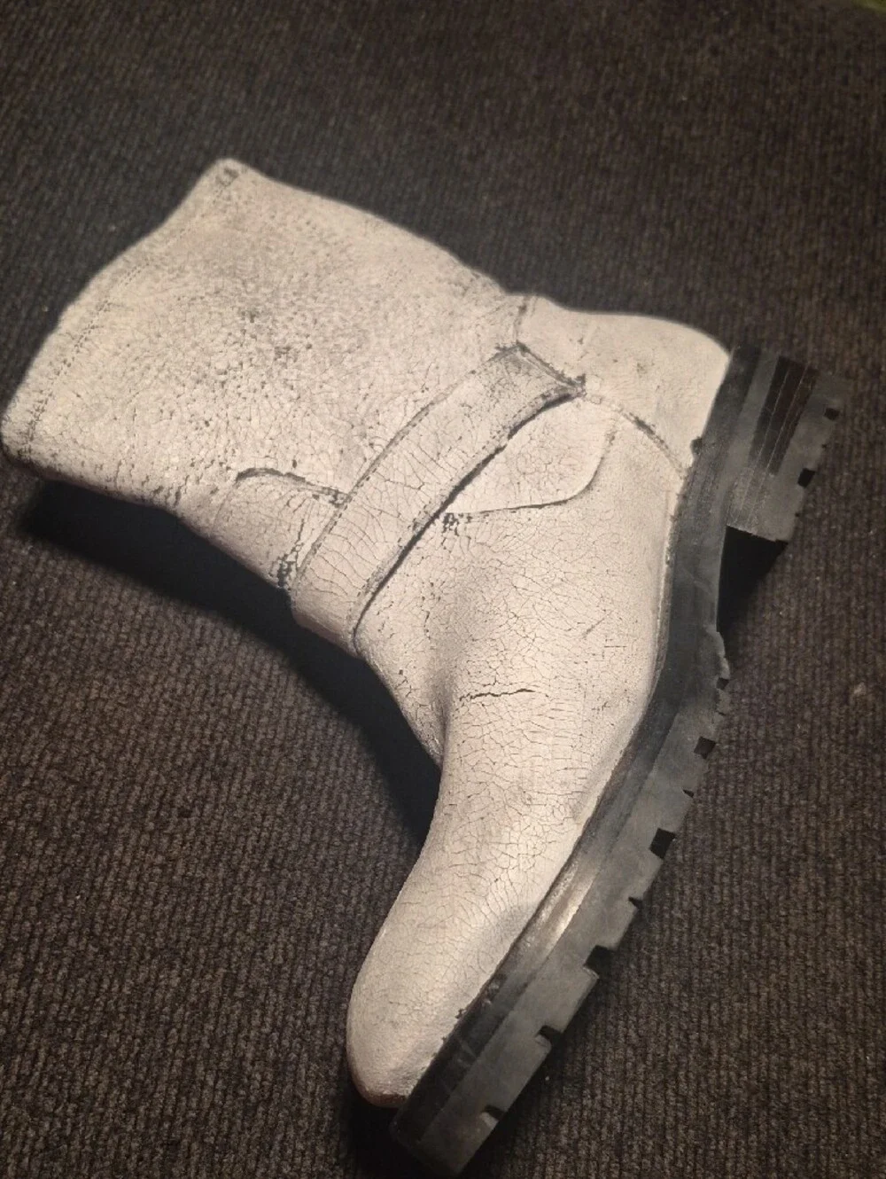 Frye White Distressed Leather Buckle Ankle Boots